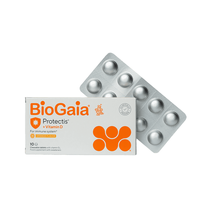 BioGaia Protectis® su vitamin D3, 10 kramtomųjų tablečių-1