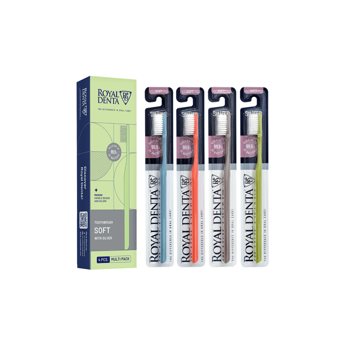 ROYAL DENTA dantų šepetėlių rinkinys SILVER SOFT MODERN, 4 vnt.