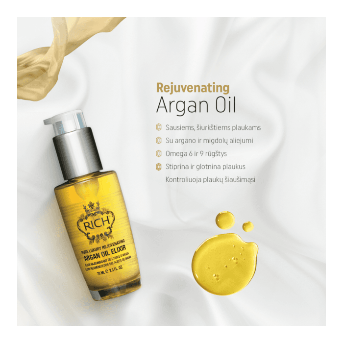 RICH plaukų eliksyras su argano aliejumi PURE LUXURY REJUVENATING ARGAN OIL, 70 ml-1