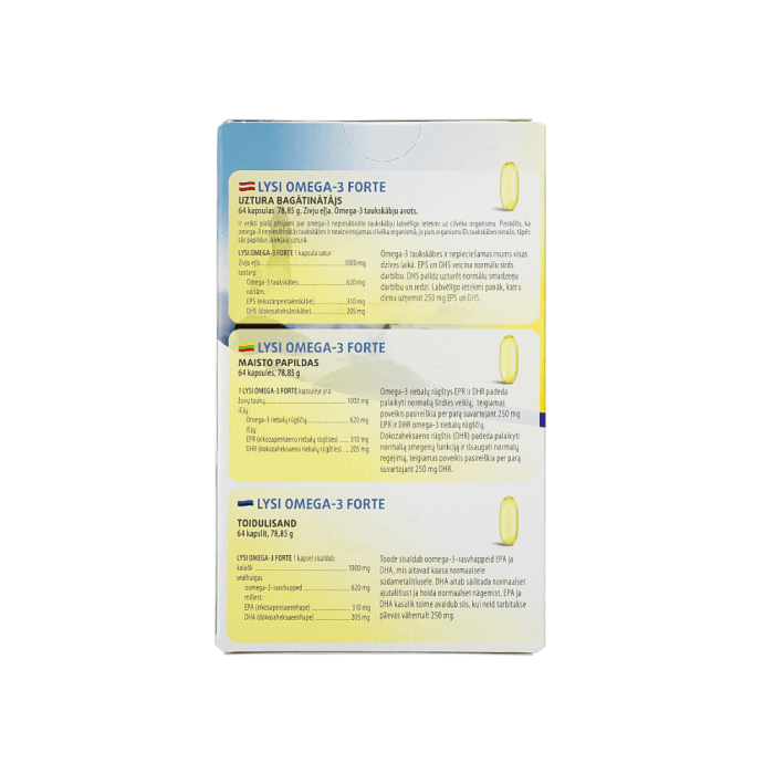 LYSI žuvų taukai  OMEGA-3 FORTE, 64 minkštos kapsulės-2