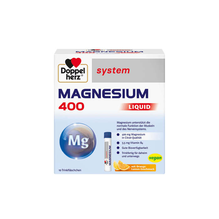 DOPPELHERZ SYSTEM MAGNESIUM 400 LIQUID, apelsinų ir citrinų skonio, 10 ampulių-1
