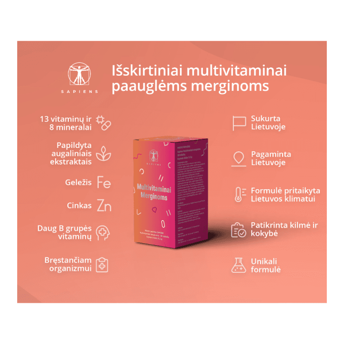 SAPIENS multivitaminai merginoms, 30 tablečių-1