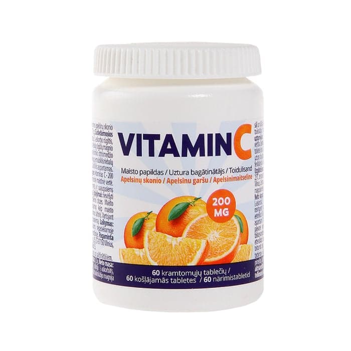 VITAMIN C, apelsinų skonio, 60 kramtomųjų tablečių