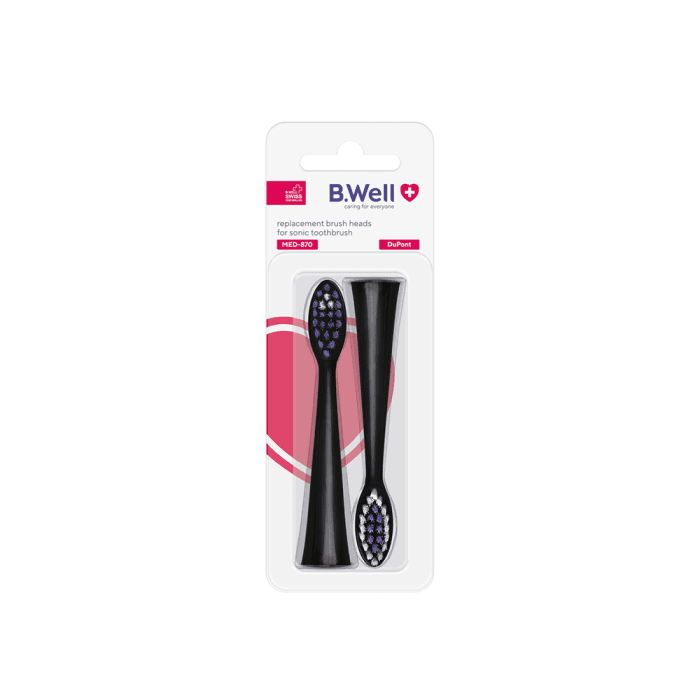 B. WELL dantų šepetėlio galvutės MED-870, juoda spalva, 2 vnt., 1 vnt.