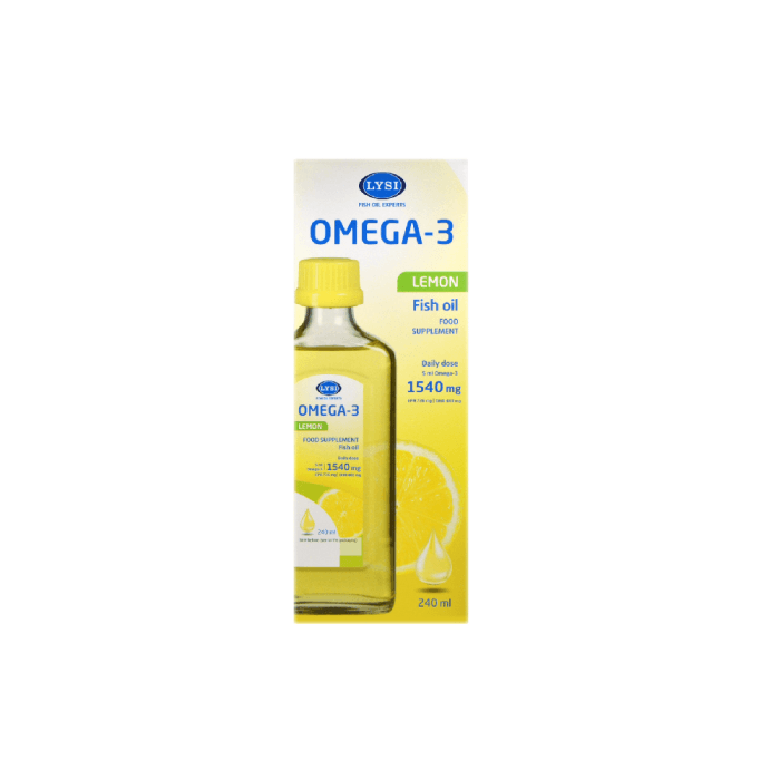LYSI žuvų taukai OMEGA-3, citrinų skonio, 240 ml