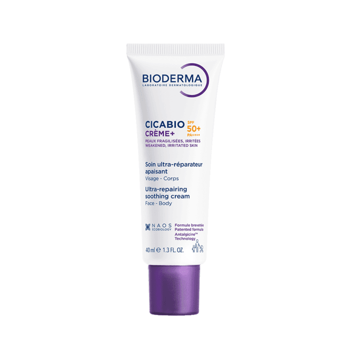 BIODERMA raminamasis kremas su aukšta apsauga nuo saulės CICABIO CREME+ SPF50+, 40 ml
