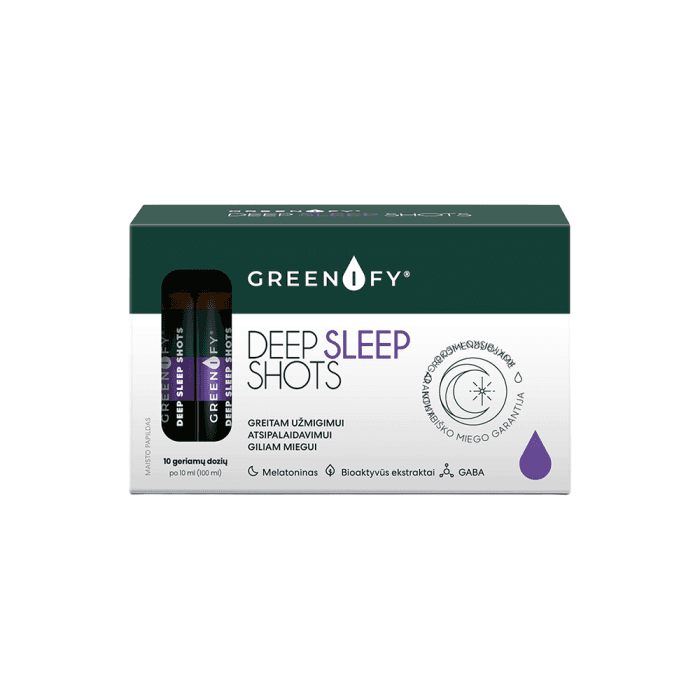 GREENIFY Deep Sleep Shots, kokybiškam miegui ir atsipalaidavimui, 10 buteliukų