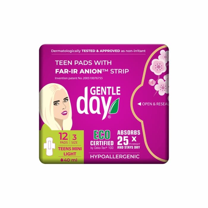 GENTLE DAY ekologiški paketai su sparneliais ir su FAR-IR ANION juostele TEENS MINI, 12 vnt.-1