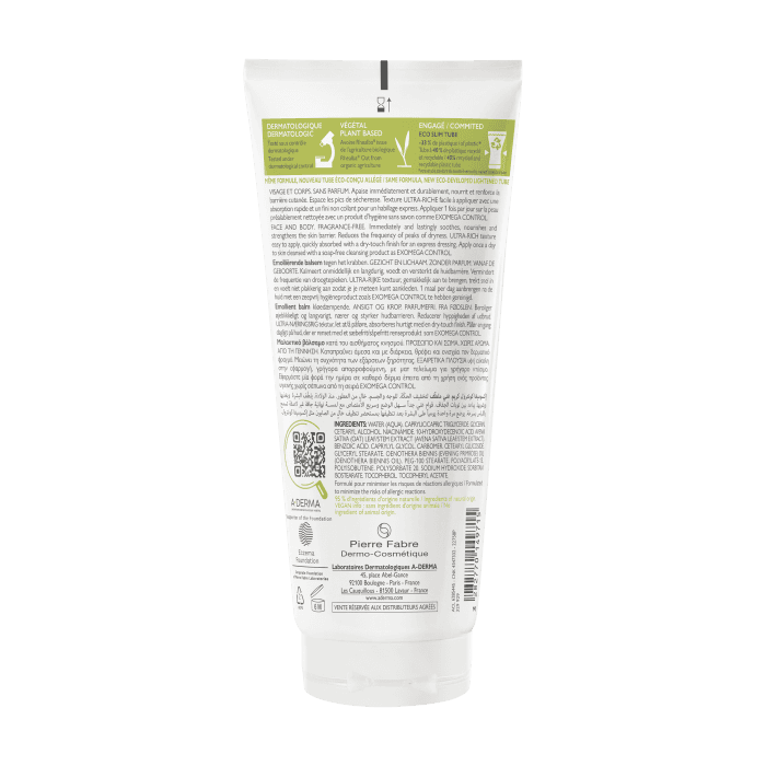 A-DERMA veido ir kūno balzamas-emolientas labai sausai, atopinei odai EXOMEGA CONTROL, nuo gimimo, 200 ml-1