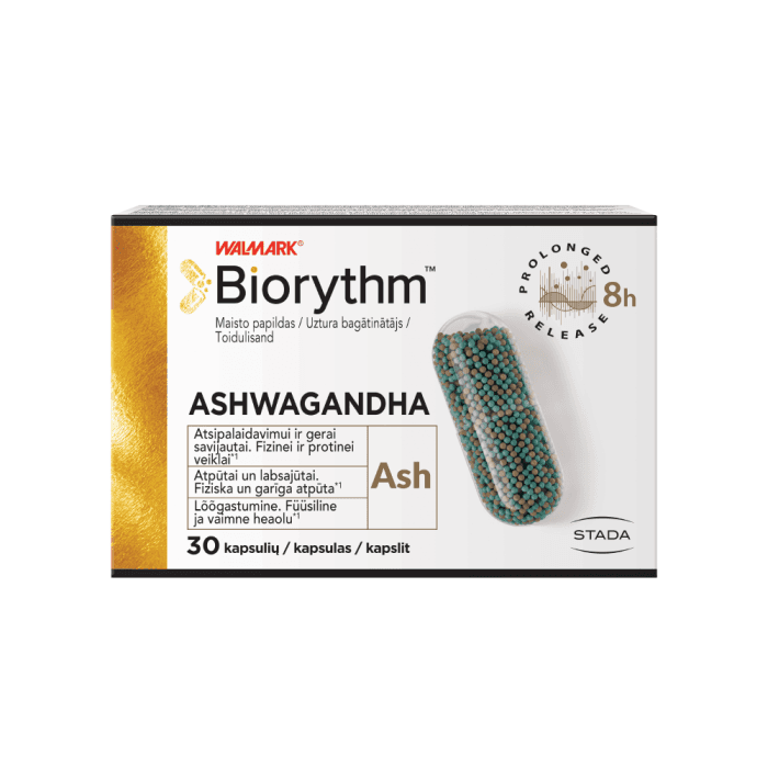 BIORYTHM ASHWAGANDHA (prailginto veikimo ašvaganda), 30 kapsulių