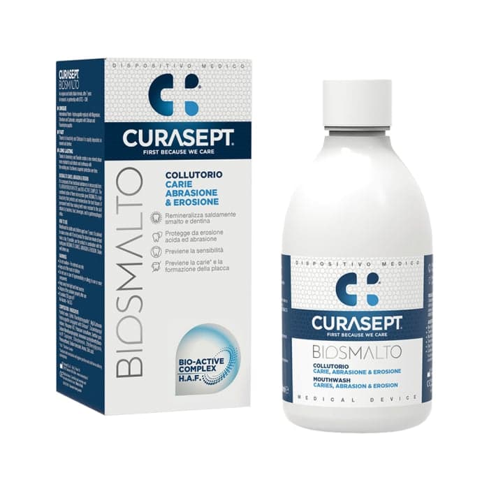 CURASEPT BIOSMALTO kasdienis dantų skalavimo skystis CARIES ABRASION AND EROSION, nuo 7 m., 300 ml tirpalas