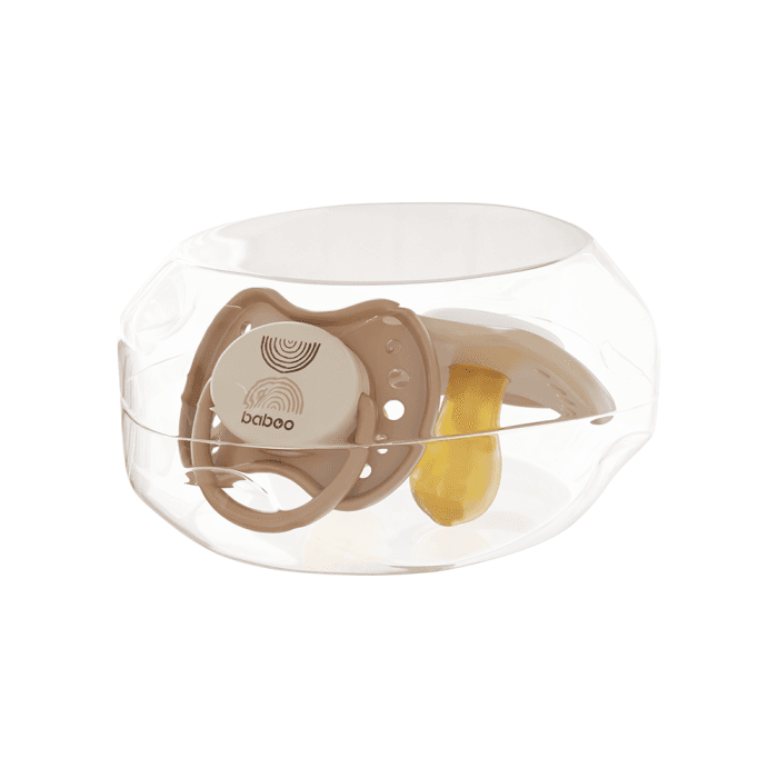 BABOO® Calmy lateksinis apvalus čiulptukas (2 vnt) su sterilizavimo dėžute, Au Naturale, 0+ mėn, 2 vnt.-2