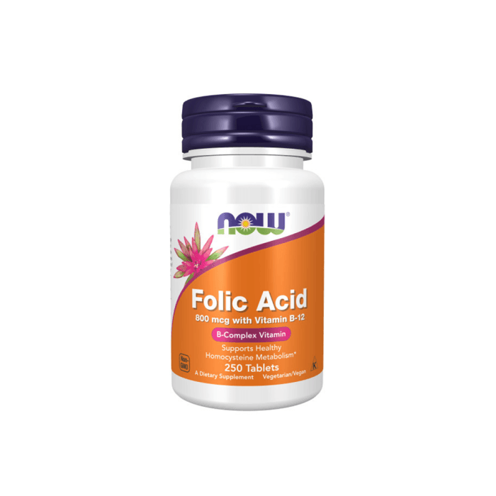 NOW Folic Acid 800mcg, 250 dengtų tablečių