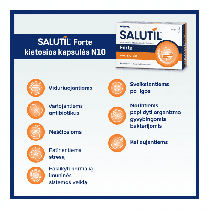 SALUTIL FORTE (5 mlrd. Gyvybingųjų bakterijų), 10 kietųjų kapsulių-2