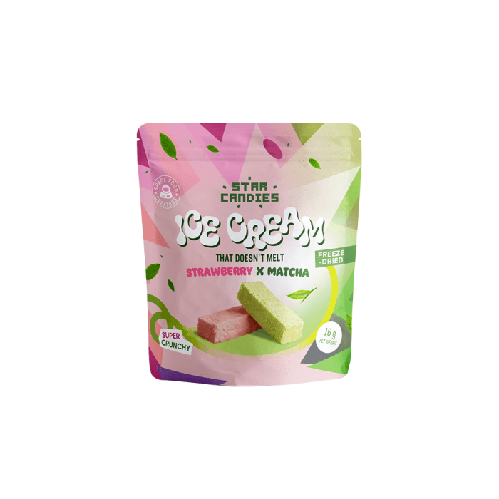 STAR CANDIES Šalytje džiovinti matcha ir braškių skonio ledai, 16 g