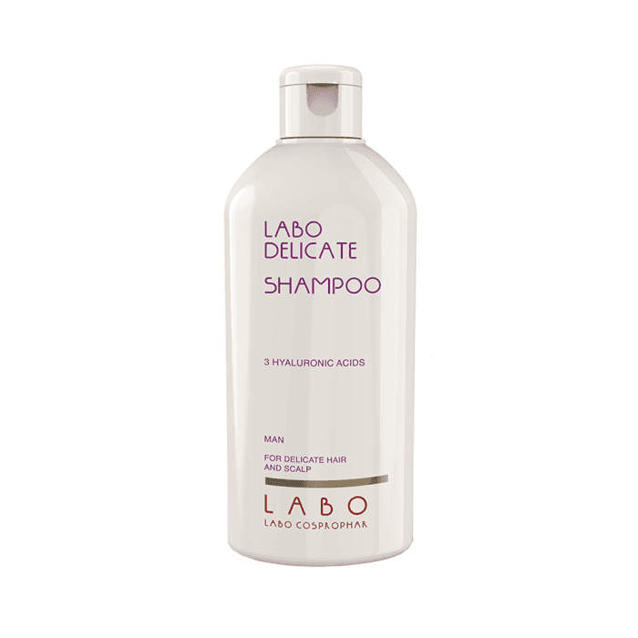 LABO DELICATE šampūnas jautriai galvos odai ir plaukams su 3 hialurono rūgštimis vyrams, 200 ml