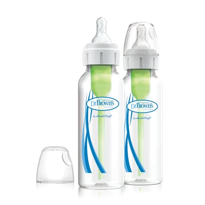 DR. BROWN'S siauro kaklelio buteliukai OPTIONS+, 250 ml x 2 vnt.+žindukai, 0–3 mėn., 2 vnt., + valymo šepetėlis, 1 vnt.
