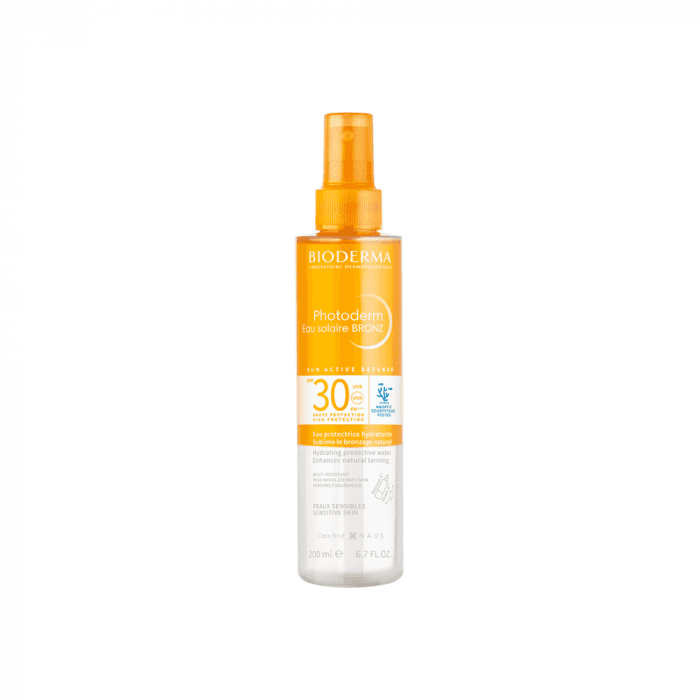 BIODERMA drėkinamasis apsauginis vanduo nuo saulės PHOTODERM EAU SOLAIRE BRONZ SPF30, 200 ml