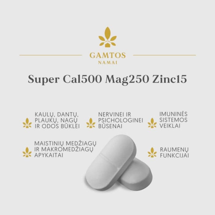 GAMTOS NAMAI SUPER CAL 500 MAG 250 ZINC 15, 90 tablečių-1