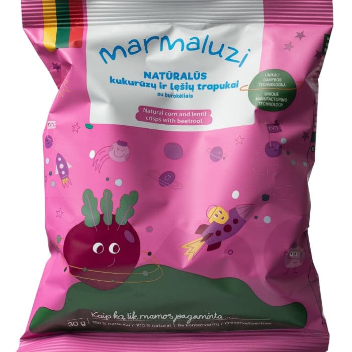 Kukurūzų ir lešių trapukai MARMALUZI su burokėliais, 30g, 30 g