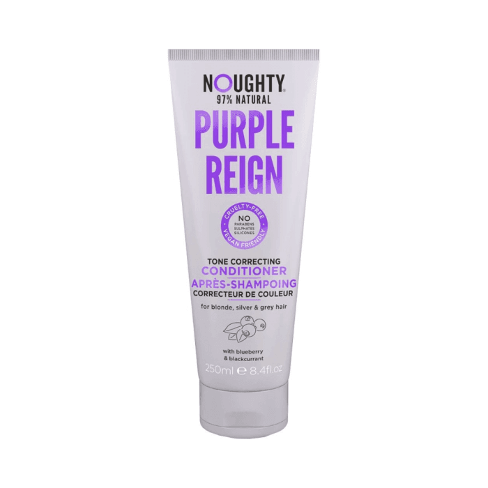 NOUGHTY geltonus plaukų atspalvius koreguojantis kondicionierius su mėlynių ir juodųjų serbentų ekstraktais PURPLE REIGN, 250 ml