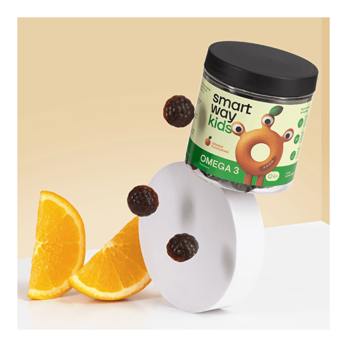 SMART WAY KIDS apelsinų skonio žuvų taukų ir vitaminų kompleksas, 60 guminukų-2