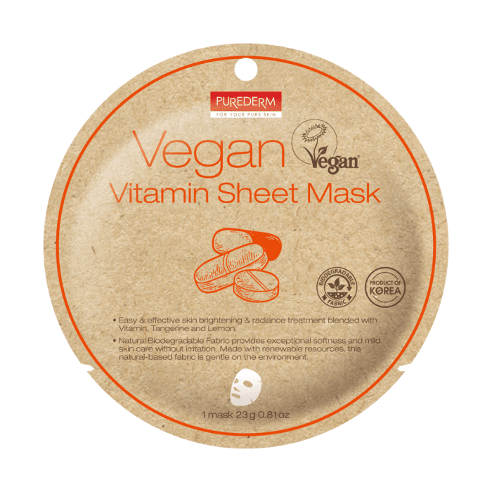 PUREDERM veganiška lakštinė kaukė su vitaminais, 23 g