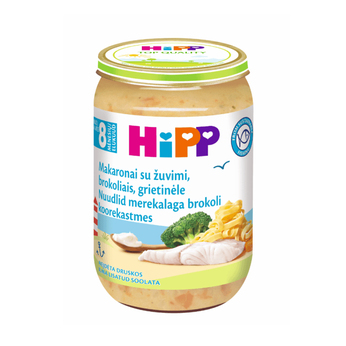 HiPP makaronų tyrė su žuvimi, brokoliais, grietinėle, nuo 8 mėn., 220 g