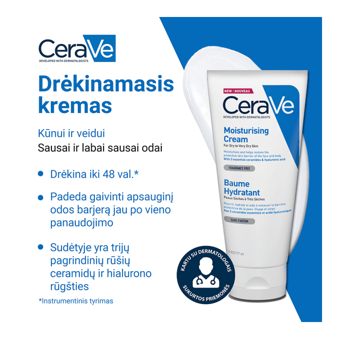 CERAVE drėkinamasis kremas sausai ir labai sausai veido ir kūno odai, 177 ml-1